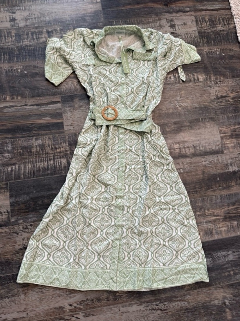 Anthropologie Green Button Down Dress with Belt